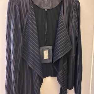 My‎ Tribe Genuine Leather Draped Jacket in Ink Blue — Size XL